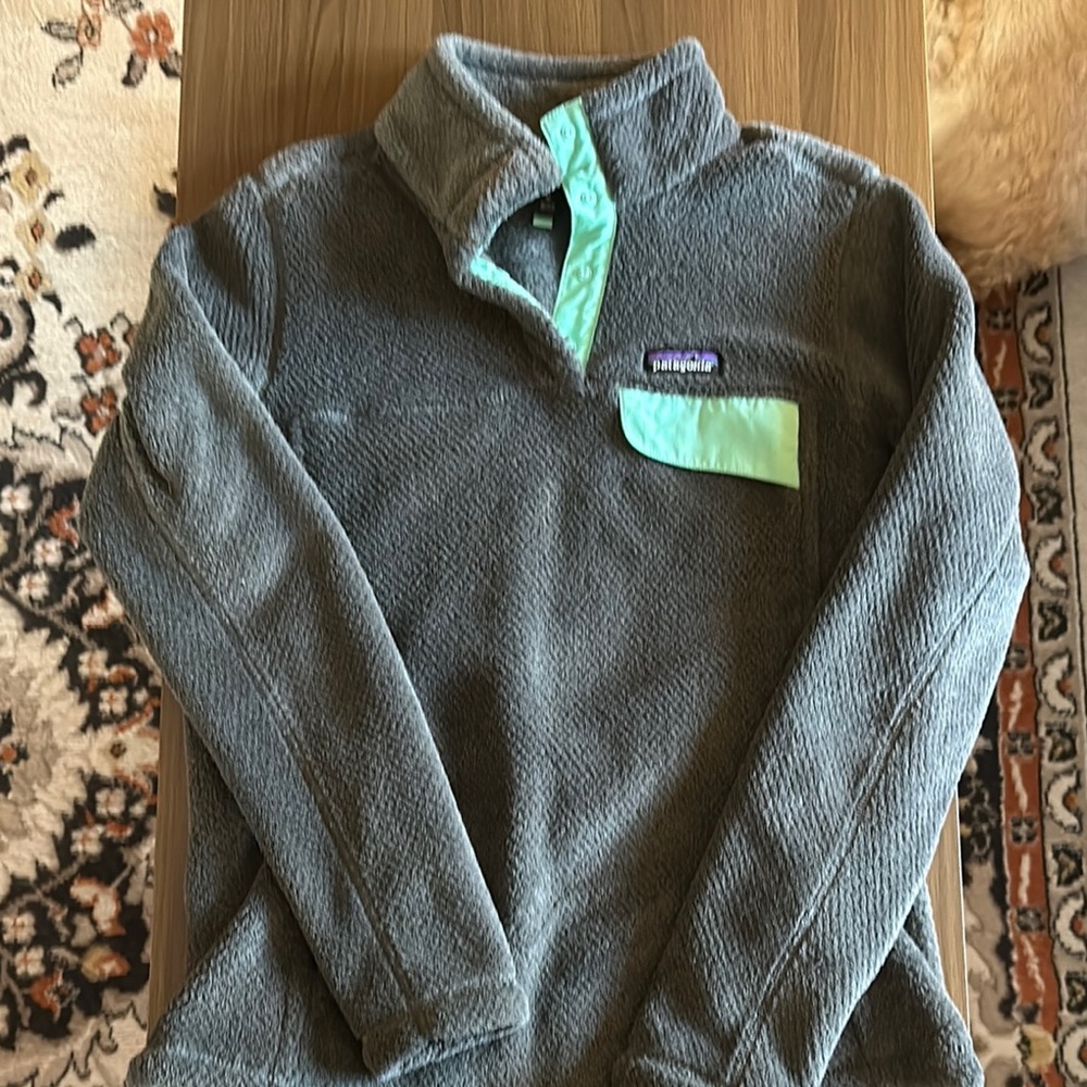 Patagonia Gray Fleece Pullover with Mint Accents